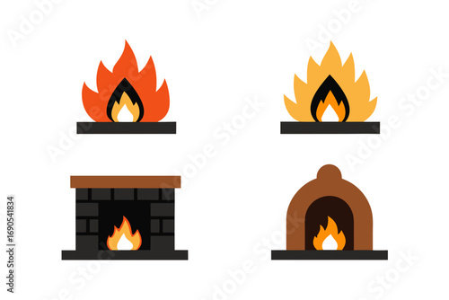 set of Winter Fireplace with Fire Vector illustration design