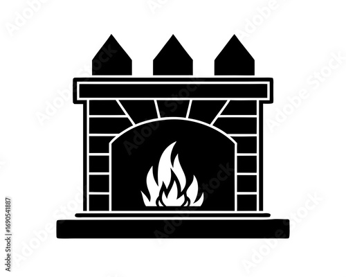 Winter Fireplace with Fire silhouette Vector illustration design