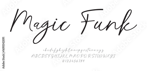 Magic funk Signature Typeface. Handwritten Script Editable Text Effect Template. vector illustration 
