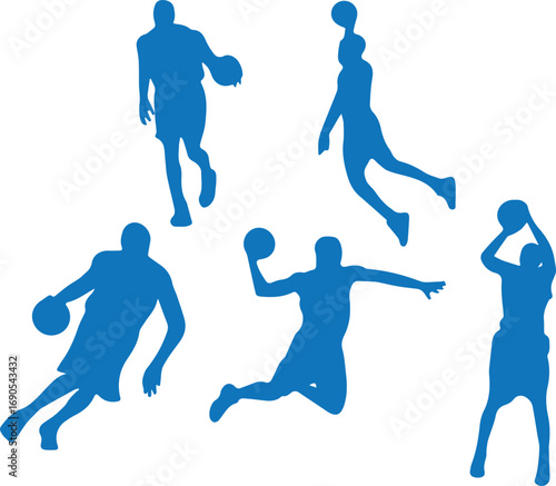 Basketball in Silhouette: Dynamic silhouettes capture the essence of basketball action, showcasing the athleticism and skill of players in various poses against a crisp backdrop.