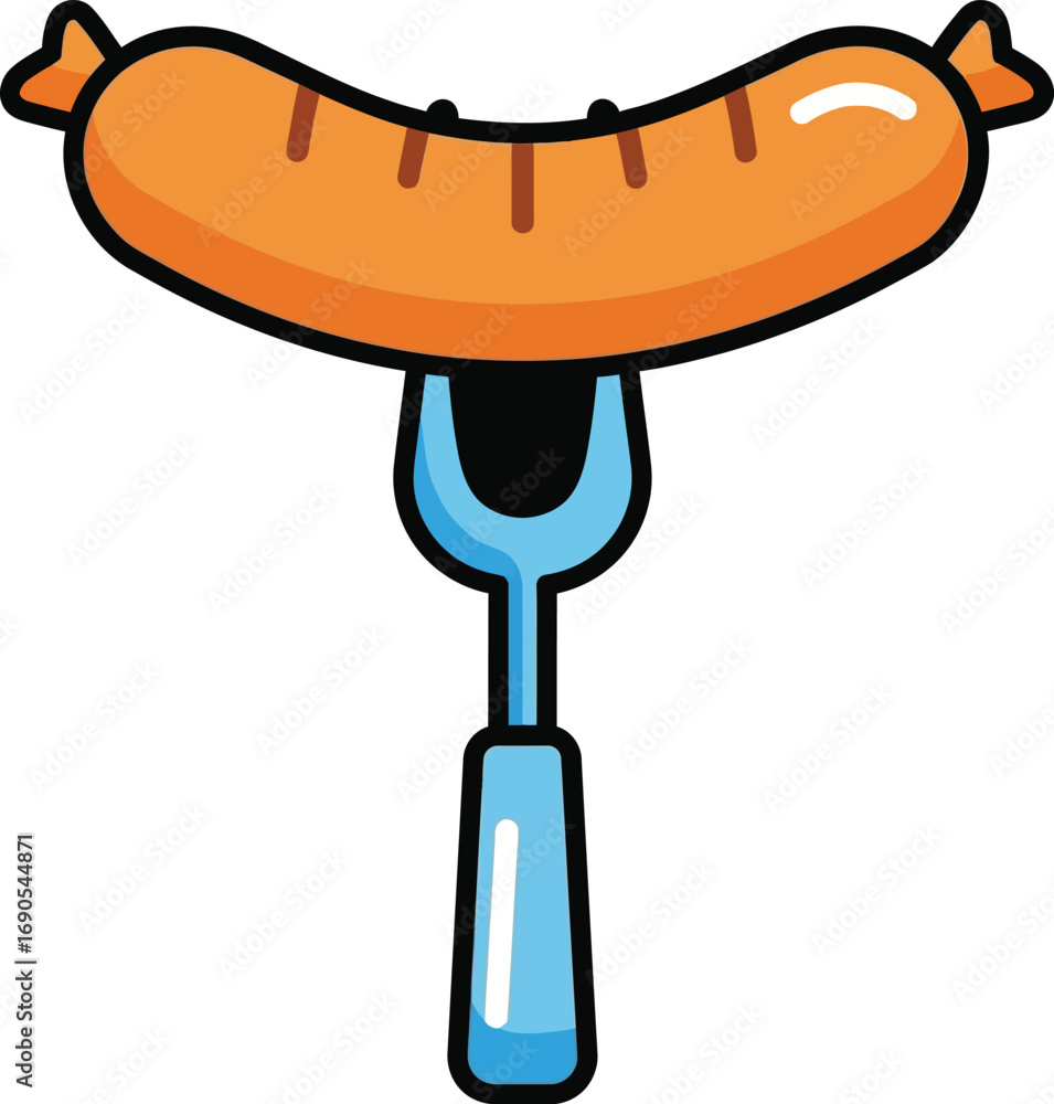 Obraz premium Vector art of grilled sausage on a fork, a delicious barbecue treat
