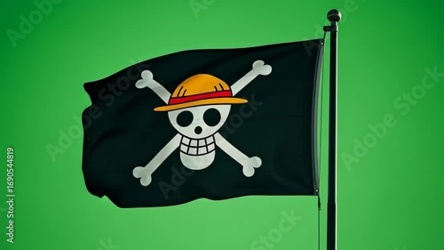 Jolly Roger: Skull and Crossbones Flag on Green Screen