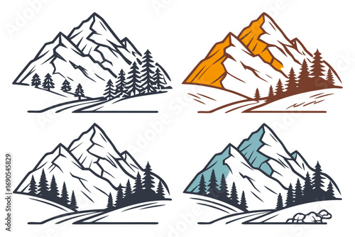 set of Snow Covered Mountain Flat silhouette Vector illustration design