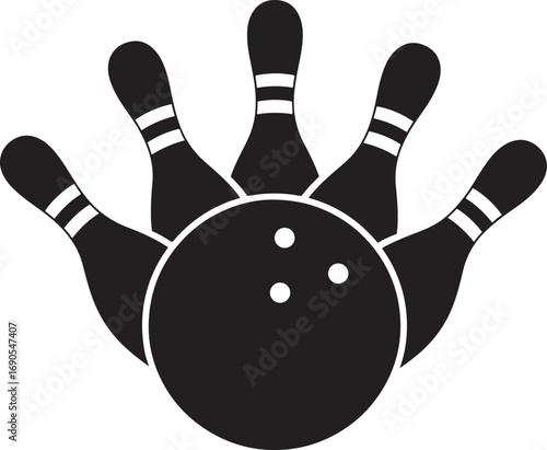 Bowling ball and pins silhouette, bowling ball and pins vector icon, bowling silhouette vector, bowling ball and pins icon vector 