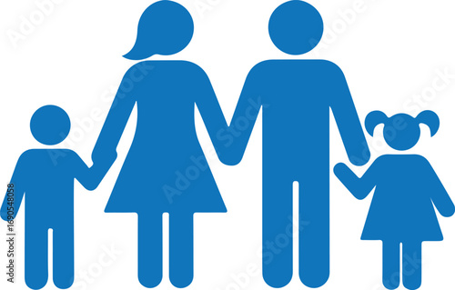Family Icon: A simple yet poignant icon of a family of four, standing together, symbolizing love and connection. A blue family icon, depicting a cohesive unit.