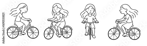 Girl on a bicycle, set of four drawings