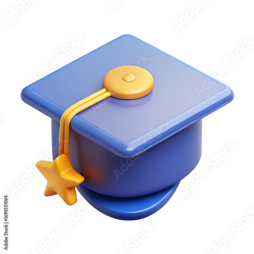 3D icon of a graduation cap with a star tassel for academic excellence, with a transparent background - Generative AI
