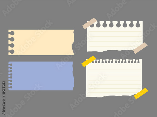 A Collection of Torn Paper Notes Taped to a Gray Background, Perfect for Bulletin Boards and Memos.