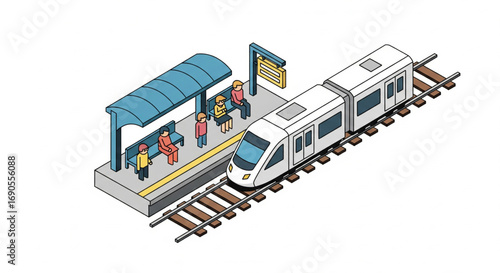 Isometric Train Station with Platform and Tracks