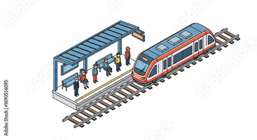 Isometric Train Station with Platform and Tracks