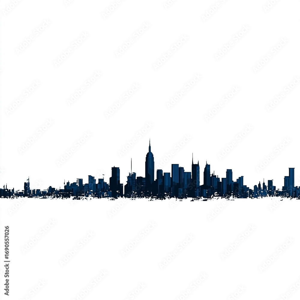 Naklejka premium Minimalist Panoramic New York City Skyline Silhouette in Dark Blue.