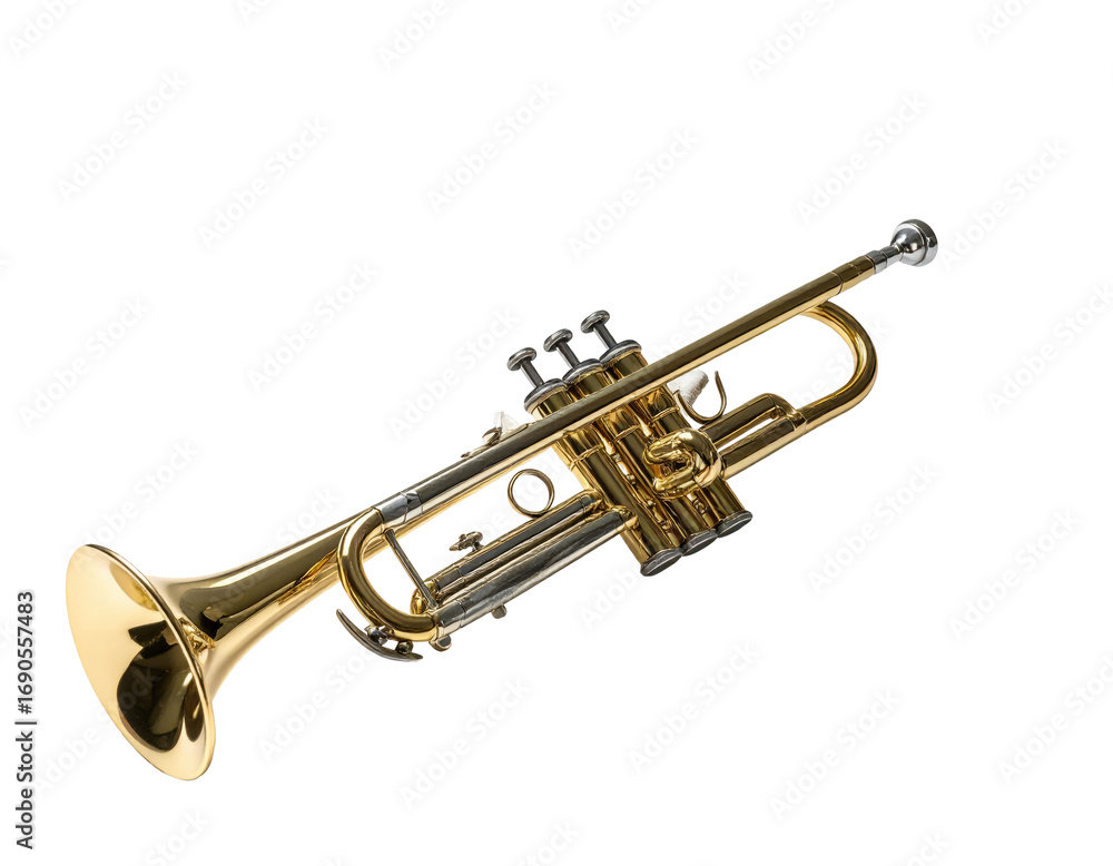 Obraz premium Polished brass trumpet, angled view