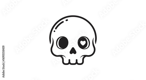 Sweetly Macabre A Minimalist Cartoon Skull with a Heart Eye
