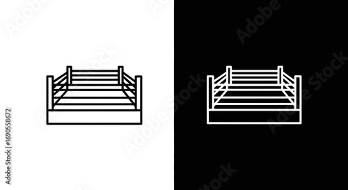 Boxing ring icon for sports illustrations and fitness designs in black white