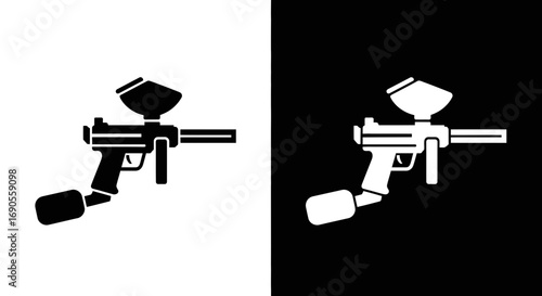 Dynamic paintball marker icon for extreme sports and recreational games