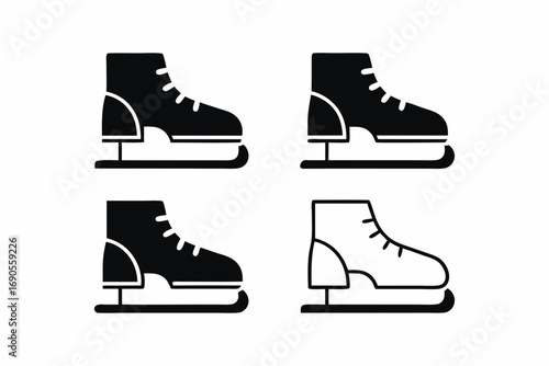 set of Ice Skating Shoes Flat silhouette Vector illustration design