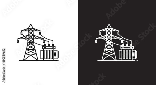 Modern power grid icon of electricity pylon and transformer design element
