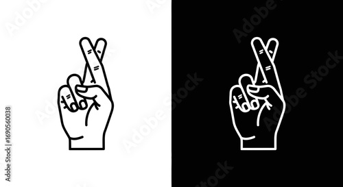 Fingers crossed gesture, good luck charm, hand with crossed fingers icon