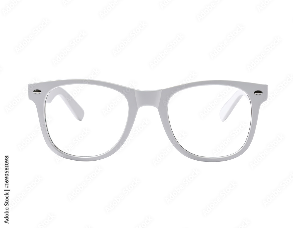 Fototapeta premium Front view of a pair of light gray, plastic-framed eyeglasses