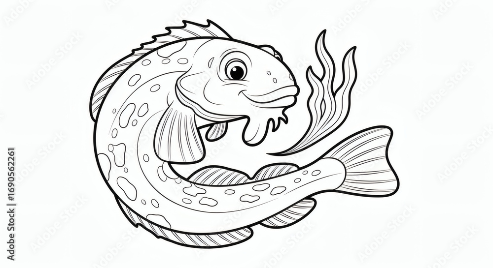 Fototapeta premium Whimsical Cartoon Fish Illustration A Playful Underwater Design