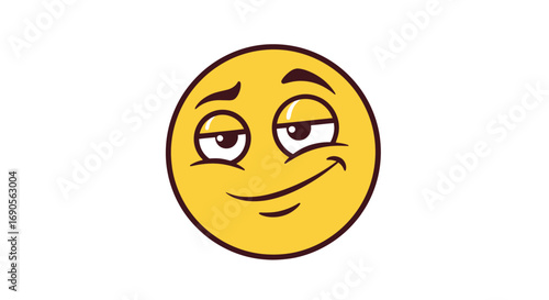 Bild auf Leinwand Smirking Yellow Emoji Face with Raised Eyebrows and Sarcastic Expression
