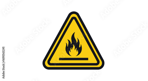 Warning flammable hazard sign alerting of fire risk in yellow triangle to keep safe and prevent accidents