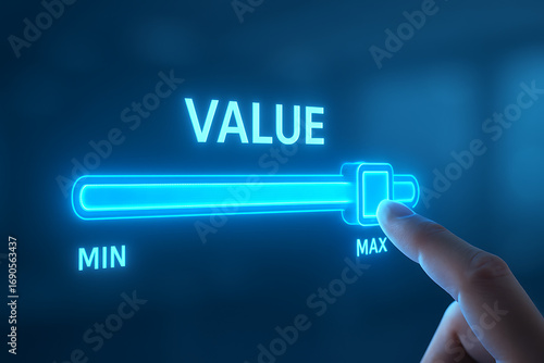 value slider from minimum to maximum, a concept of finding the perfect balance and maximizing the return on investment for businesses and individuals