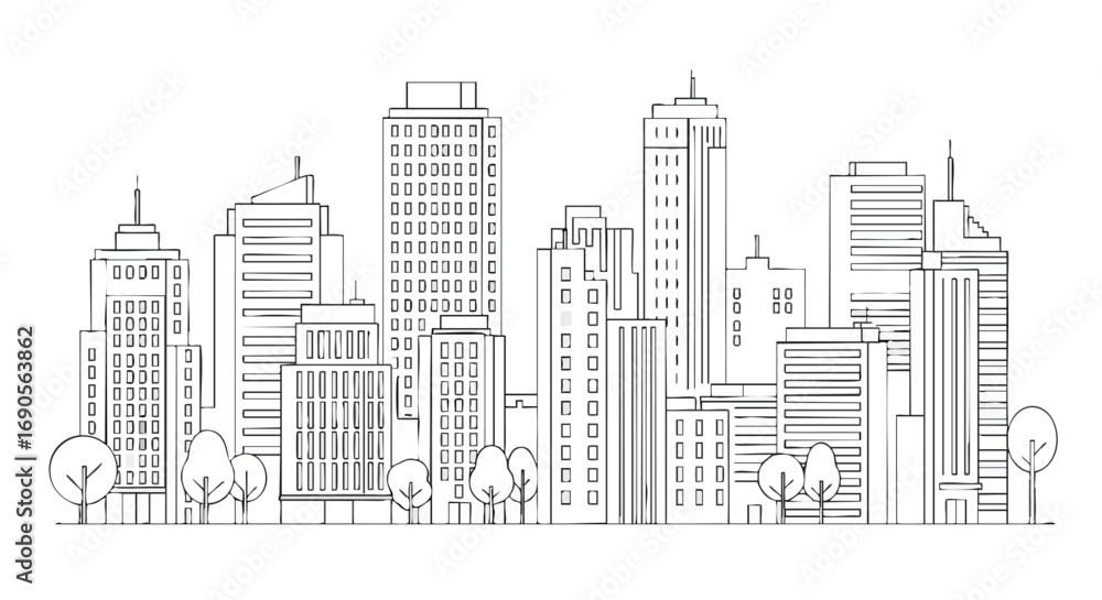 Fototapeta premium Modern city skyline illustration for architectural designs and urban development projects ideal for layouts or templates
