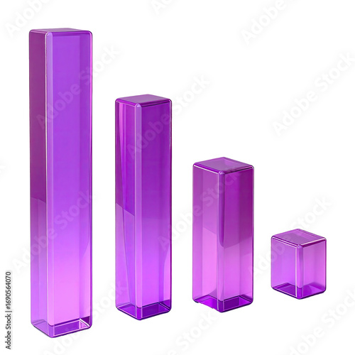 Four translucent, vertically-aligned, diminishing purple rectangular prisms