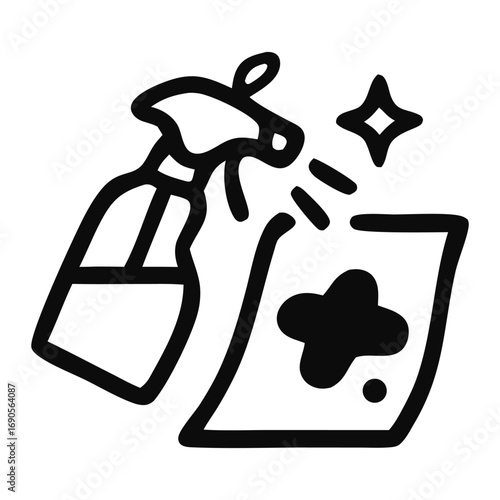Cleaning spray bottle with cloth and sparkles