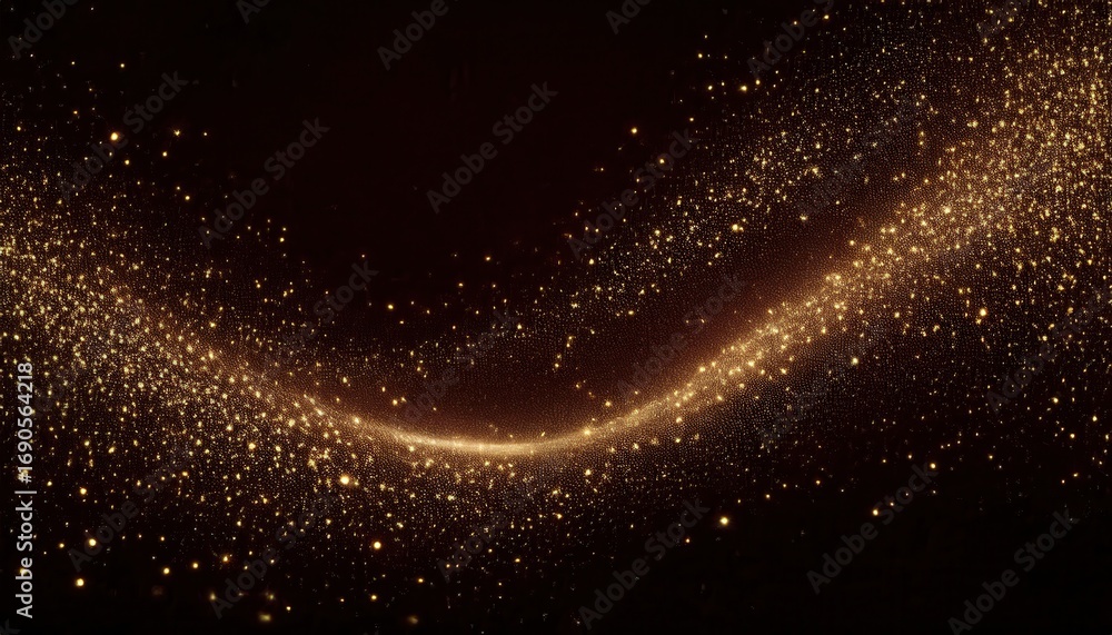 Fototapeta premium golden glitter wave of sparkling light particles flowing in dark space with radiant glow for luxury wallpaper or festive banner background