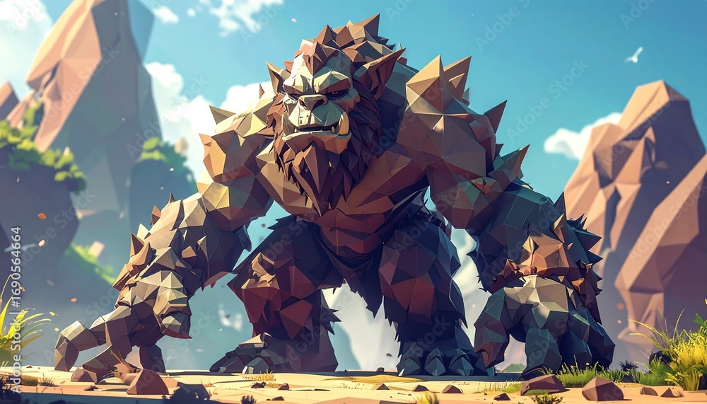 Fototapeta premium Armored Golem Walking Through Canyon