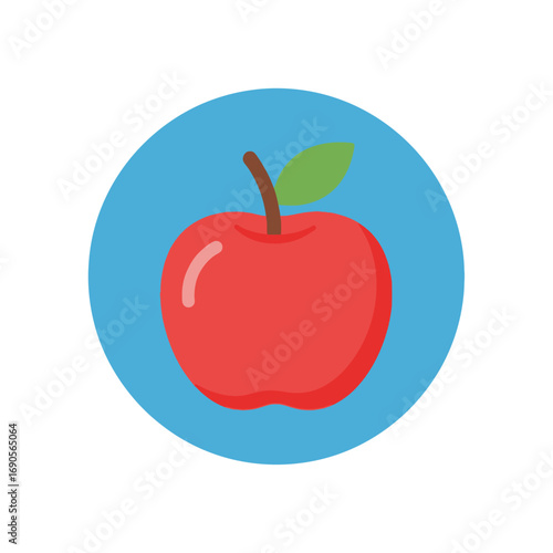 Wallpaper Mural A vibrant red apple with a green leaf and brown stem, depicted in a flat design style within a circular blue icon. Torontodigital.ca