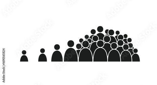 Growing team concept with simple figures showing progression and group evolution for business concepts