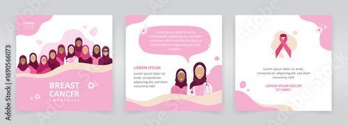 Breast cancer awareness social media post templates focused on women in gulf, middle east, and muslim communities