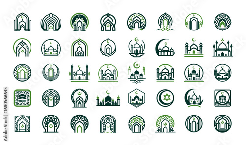 40 Green Islamic Logo Set Modern Religious Branding Collection