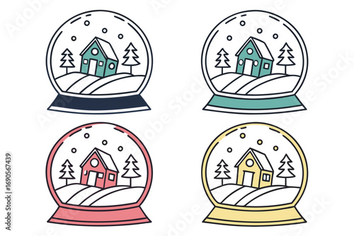 set of Christmas Snow Globe silhouette Vector illustration design