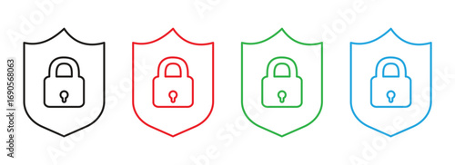 Shield Padlock Security Icons Set, Data Protection and Privacy