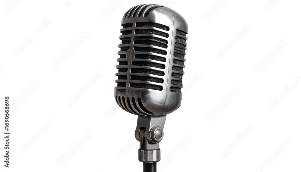 Fototapeta premium Mic PNG, Professional Microphone for Singing, Recording, and Broadcasting, Transparent Background, Audio Equipment Illustration, Music and Podcast Design