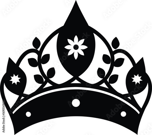 A striking black and white floral ornament with a crown of thorns and a butterfly is a seamless vintage Christmas decoration