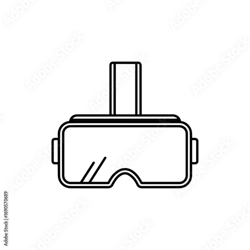 Minimalist black and white icon of a virtual reality headset, symbolizing modern technology, innovation, and immersive digital worlds