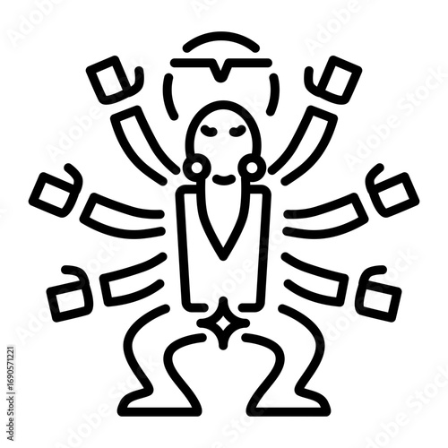 A linear icon depicting a tribal deity