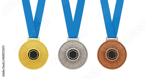 Celebrate achievement with gold, silver, and bronze medals signifying success in competition and sports