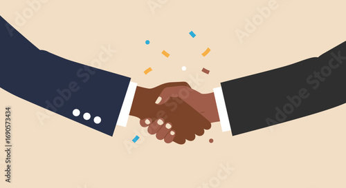 Solidifying Trust & Powerful Partnerships: Diverse Professionals Conclude Agreement with a Decisive Handshake, Symbolizing Successful Collaboration