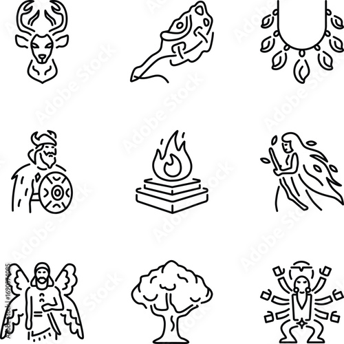 Pack of Line Style Tribal Culture Icons 


