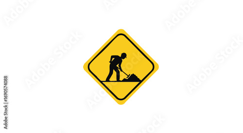 Watch out, construction ahead with this bright yellow warning sign featuring a worker digging with a shovel