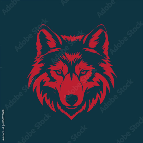 Vibrant Scarlet Red Wolf Illustration On Black Background.eps