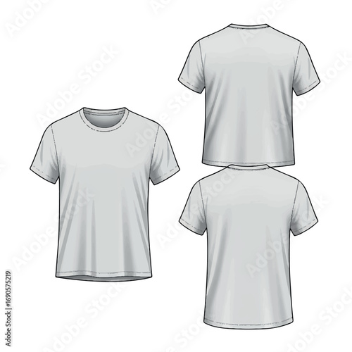 Plain Unisex T-Shirt Mockup Vector - Front View Spread Out and Folded Back View, Editable for Custom Design and Branding, Clean Aesthetic