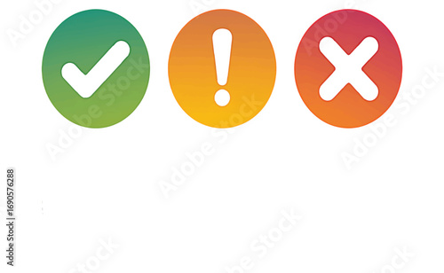 Conceptual illustration of three circular icons a green checkmark for approval, an orange exclamation mark for attention, and a red cross for rejection