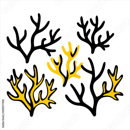You've uploaded an image that appears to be a collection of coral silhouette illustrations. These silhouettes showcase a wide variety of coral shapes and structures, including branching corals, fan co
